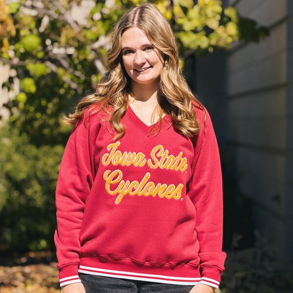 ZooZatz Women's Iowa State Cyclones Cardinal 26 Chenille V-Neck Crew